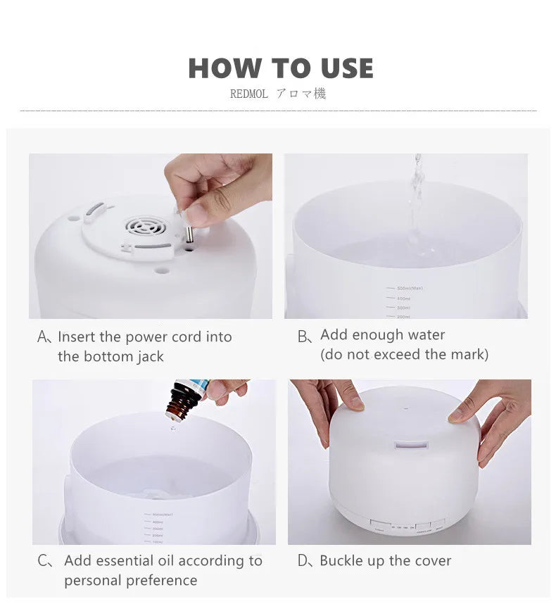 Air Humidifier Aroma Diffuser With Power Adapter, Essential Oil Machine With Seven-Color Changing Night Light, Home Fragrance